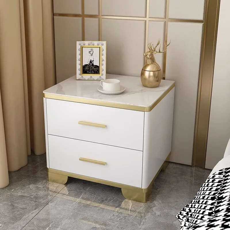 Mesita de Noche con Cajones, Mesa Auxiliar para Cama, Gabinete Blanco, Mesitas de Noche con Almacenamiento, Mueble Criado Mudo