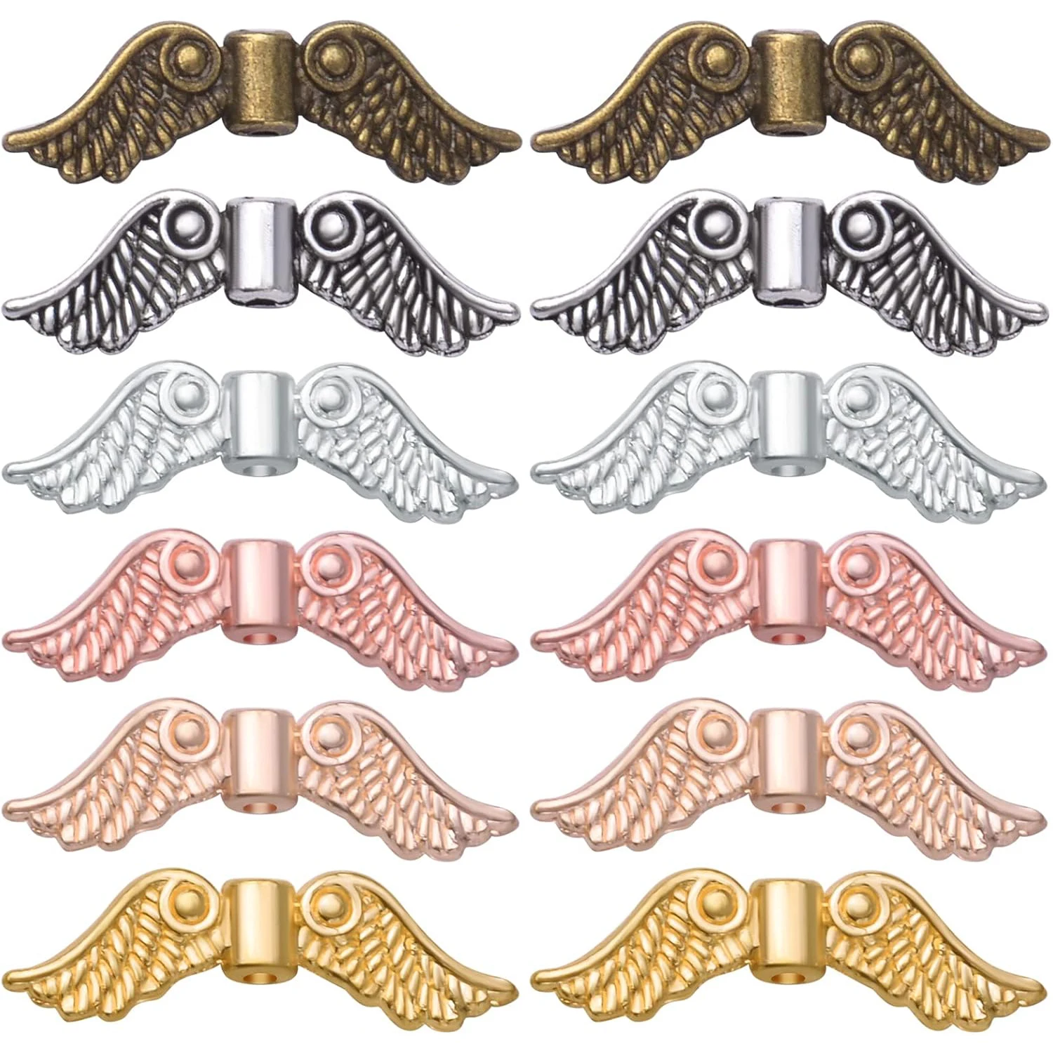 

60pcs Angel Wing Beads - Tibetan Alloy Fairy Wing Spacer Loose Charm Accessories for DIY Craft Bracelet Necklace Jewelry Making