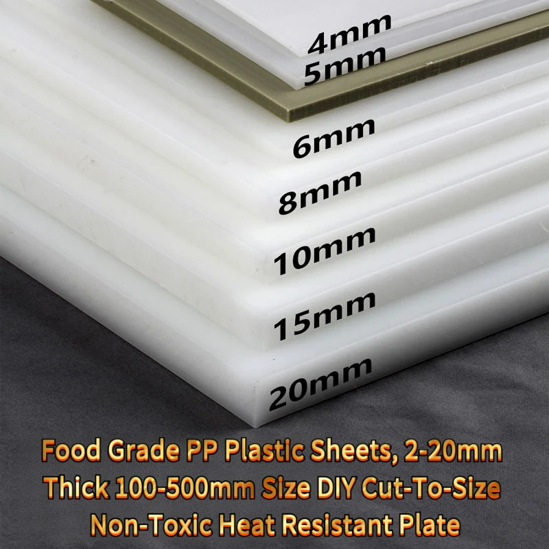 Food Grade PP Plastic Sheets, 2-20mm Thick-500mm Size Cut-To-Size Non-Toxic Heat Resistant Plate