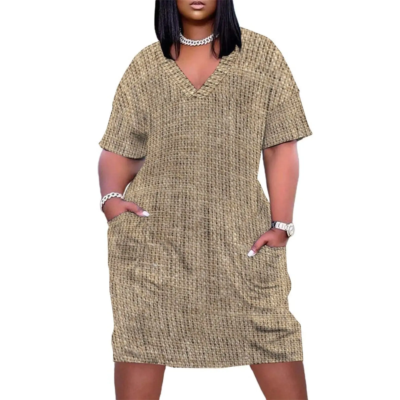 

Burlap texture Loose Pocket Dress dresses for women 2025 luxury designer party cocktail dresses dress women summer