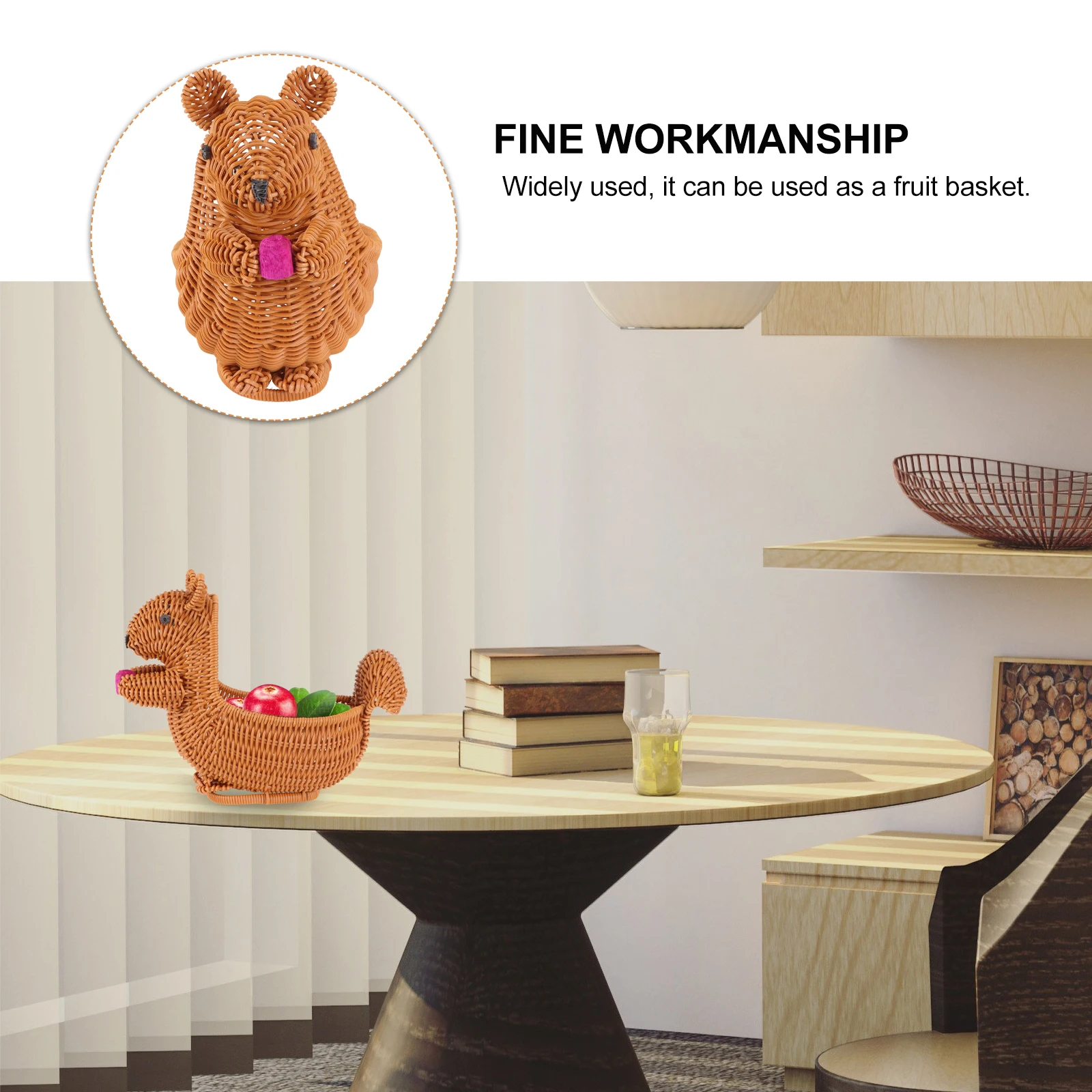 

1Pcs Handcrafted Basket Simulation Woven Rattan Style Fruit Vegetable Container for Home Office Decorative