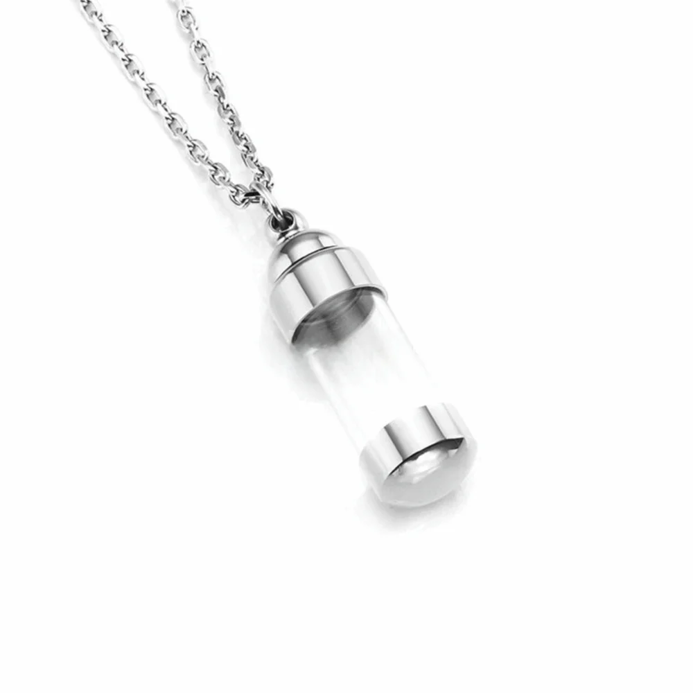Stainless Steel Cremation Urn Pendant Pet Hair Storage Transparent Glass Memorial Pendant 4 Colors Fillable Design