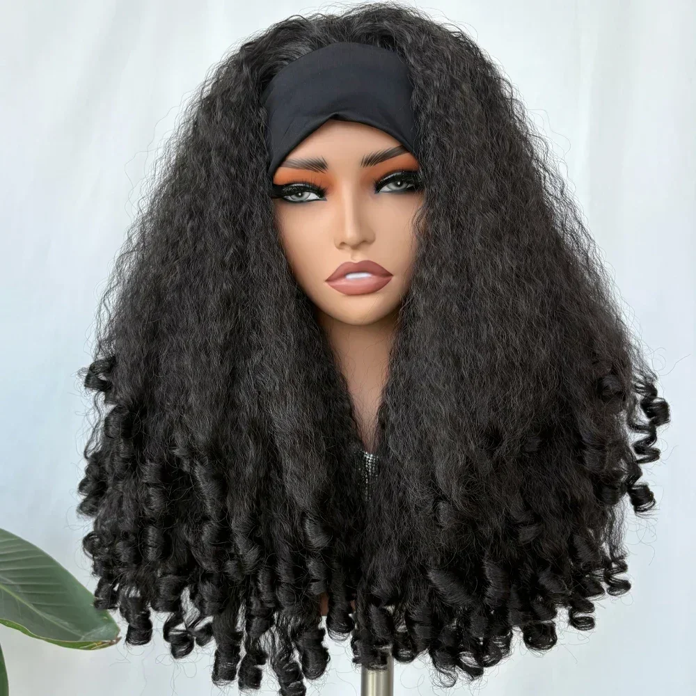 

X-TRESS 20inch Synthetic Afro Curly Headband Wig for Women Kinky Straight Hair with Bouncy Curls Fully Soft Hair Easy to Wear