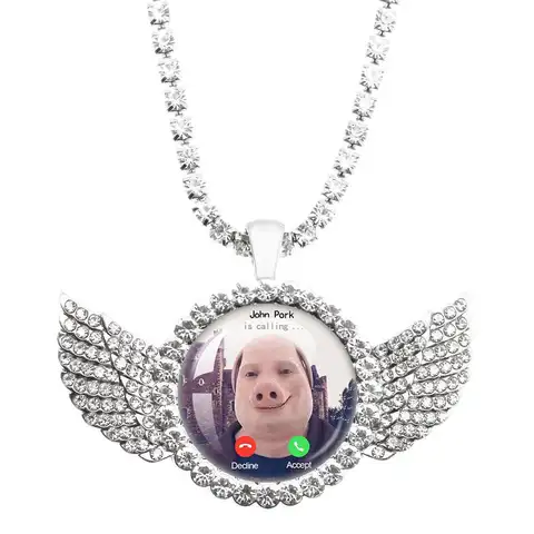 John Pork is Calling Answer Call Phone Humor Funny Pig Lover Graphic The moon Necklace Angel Wings Pendant Necklace Jewelry Gift