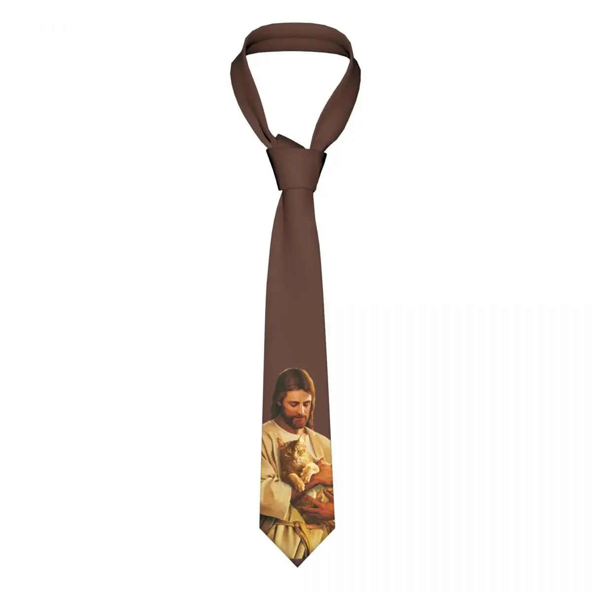 Cristo y su gato corbata Unisex de seda de poliéster, corbata de cuello de Jesús de 8 cm de ancho, accesorios para hombres, corbata de boda y oficina