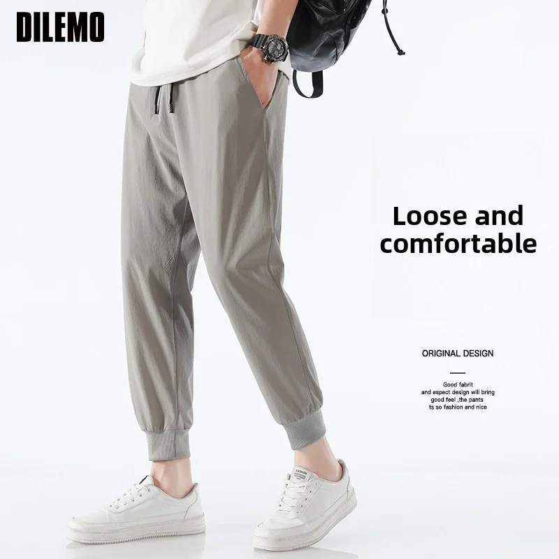 Top Quality Ice Silk Stretch New Brand Casual Fashion Ankle-Length Pants Jogger Baggy Japanese Trousers Mens Clothes 2025