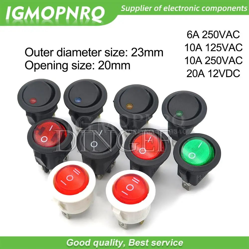 1PCS Round Rocker Switch LED illuminated Car Dashboard Dash Boat Van ON/OFF 12V 24V 6A 250V 10A 125V 2PIN 3PIN 4PIN Switch 20MM