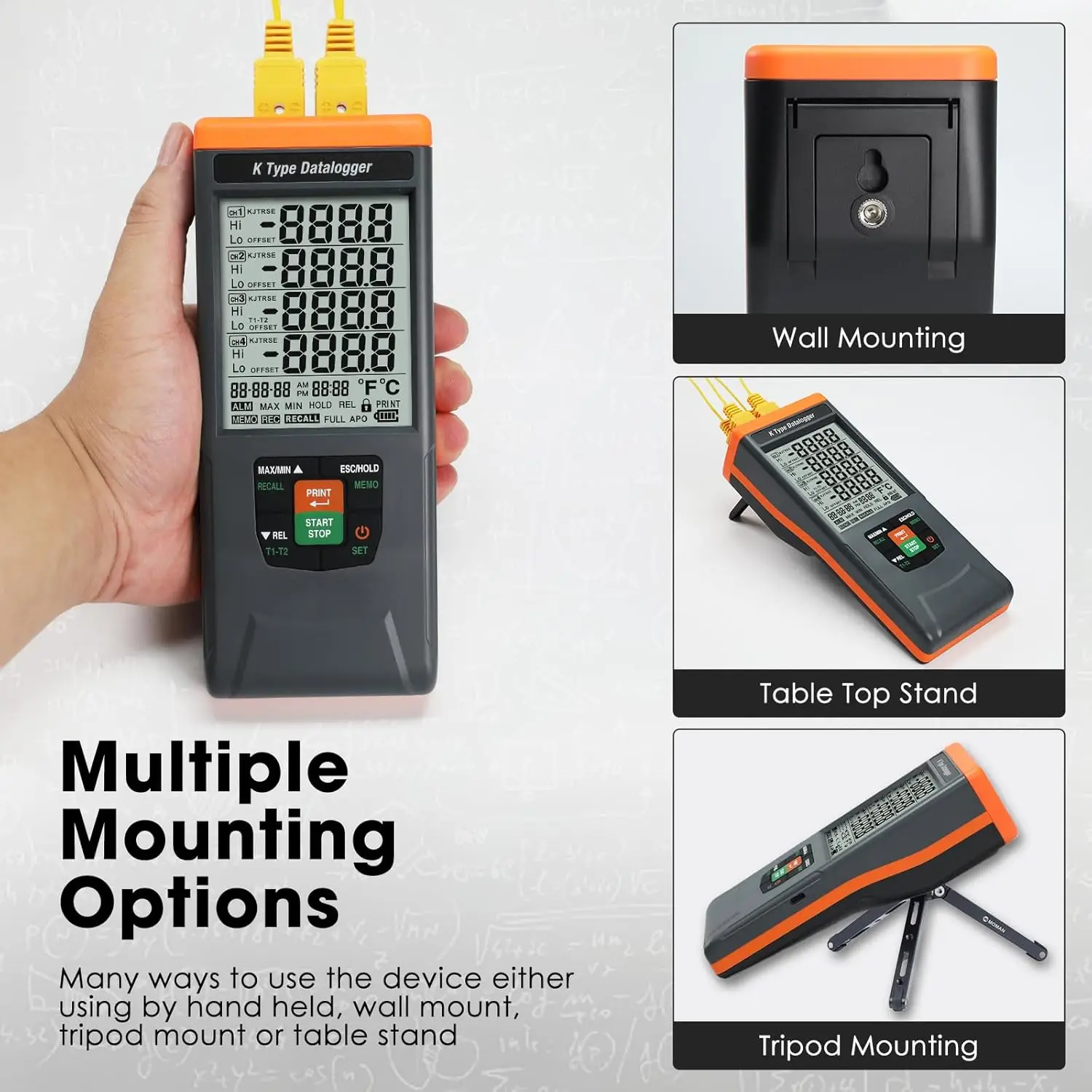 4-Channel Digital K-Type Thermocouple Thermometer Data Logger Backlight Buzzer Alarms USB Export ABS Material Temperature