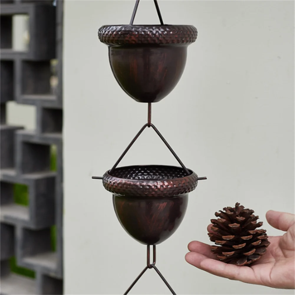 3.3FT Rain Chains Outside Aluminum With 15 Handmade Large Cups Adjustable Replacement Acorn Rain Chain Gutters Eaves Drainage