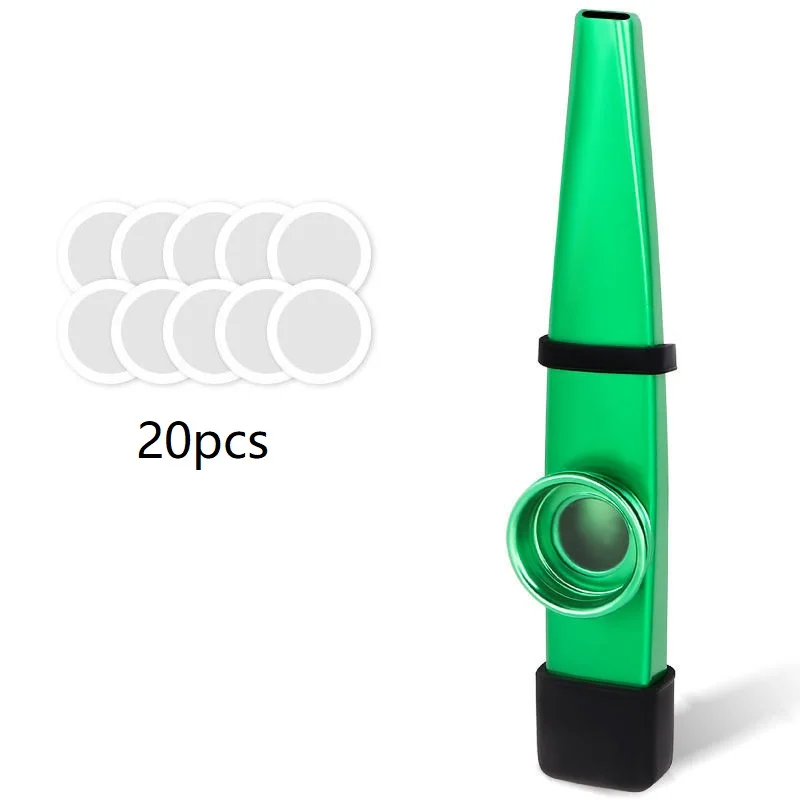 Kazoos de Metal con 20 piezas de diafragma de flauta Kazoo en 7 colores, buen compañero para ukelele, violín, guitarra, Piano, con funda de silicona