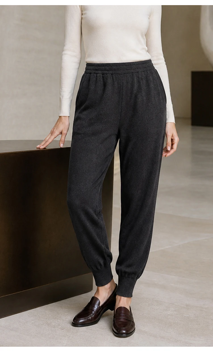 MZ62127 Damen Minimalistische Strick-Jogginghose mit Hoher Taille, Elastisch, Schmal Geschnitten, Weiche Modal-Mischung, Freizeithose für Herbst und Winter – Detail 8