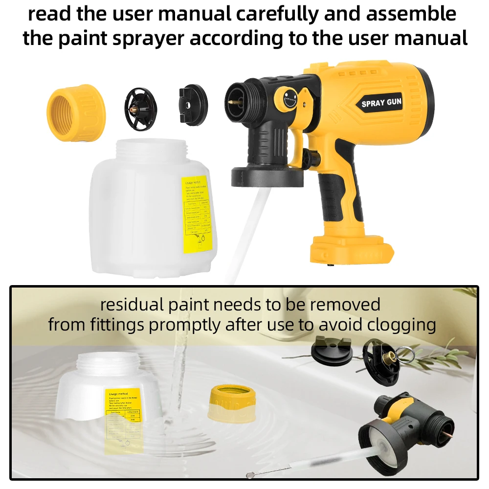 Cordless HVLP Paint Sprayer for Dewalt 20V Battery, 200W Spray Gun with 4 Copper Nozzles for Home Painting(Battery not Included)