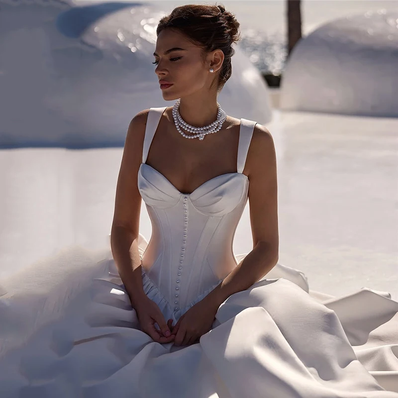 Smileven Abito da sposa con scollo a cuore Abiti da sposa con perle e cinturino Vestido de novia Abiti da sposa eleganti da spiaggia personalizzati