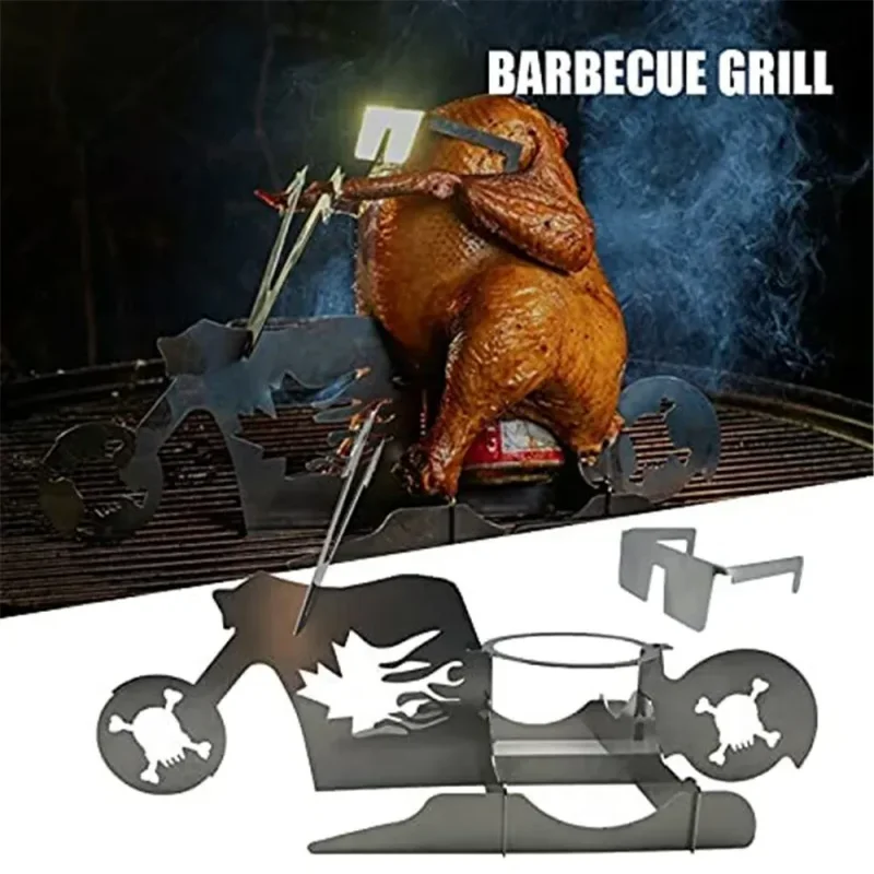 

Portable Chicken Stand Beer Can Funny American Motorcycle Bbq Grill Cool Chicken Holder Gift Stainless Steel Barbecue Rack Tools