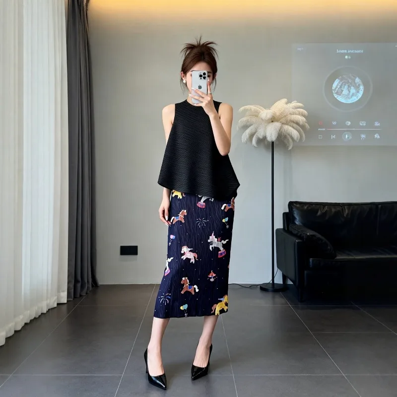 Miyake Pleated 2026 New Summer Original Cartoon Pony Slim Fit Printed Fashion Skirt Women's Casual Comfortable Women's Clothing