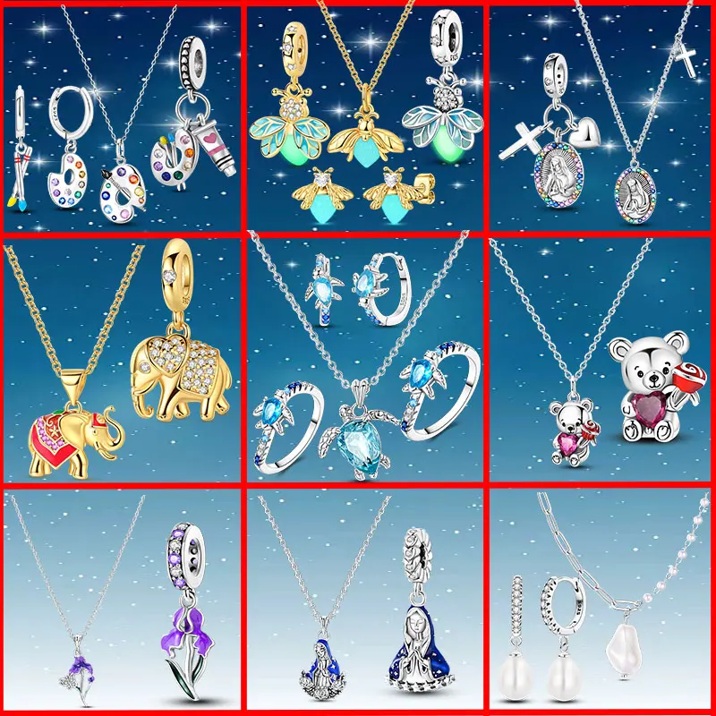 Hypoallergenic Genuine 925 Silver Artist Palette Bead Necklace Earrings Drawing Brush Crystal Jewelry For Art Student Daily Wear