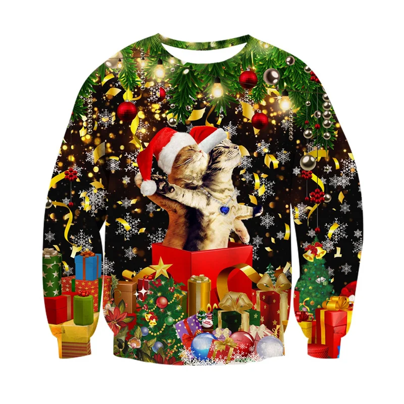 موضة قبيحة عيد الميلاد سترة الرجال النساء ثلاثية الأبعاد الطباعة مضحك عيد الميلاد البلوز Crewneck كم طويل البلوز المتضخم هوديس