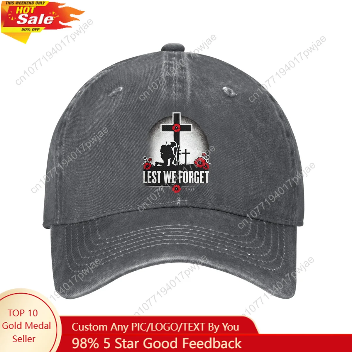 Хлопковая бейсболка Comrade «Lest We Forget» — регулируемая, легкая шляпа для папы с крестом и дизайном пистолета, изогнутые поля для, идеально подходит