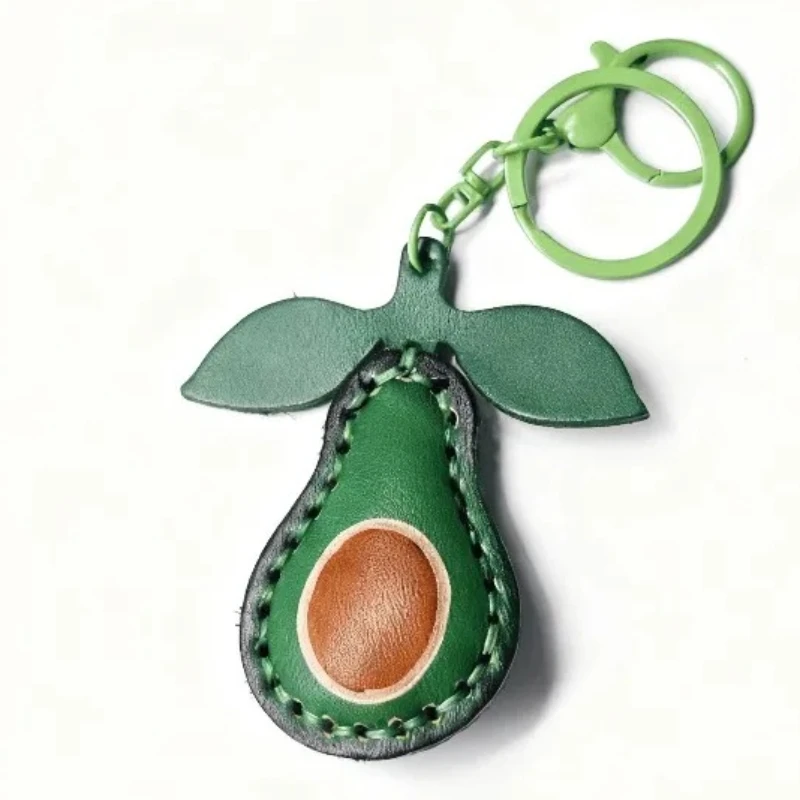 Men Women Top Layer Cowhide Genuine Leather Fruit Keychain Avocado Car Keychain Exquisite HighendHandmade Bag Pendant