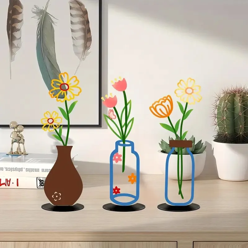 2D Flachbedruckte Vasen, Blumenvase, Wandsilhouette, Wohnzimmer-Hintergrunddekoration, Dekorative Ornamente
