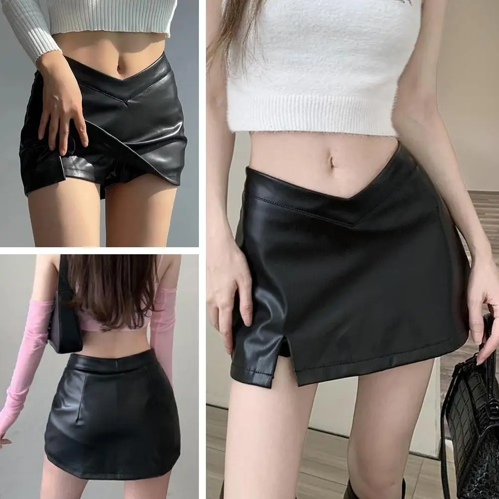 

NEW HIGH-LOOKING Black Split Mini Leather Matte Slim High Waist Club Streetwear Nightclub Skirts Sexy Summer Women Skirt Sl B1Q7