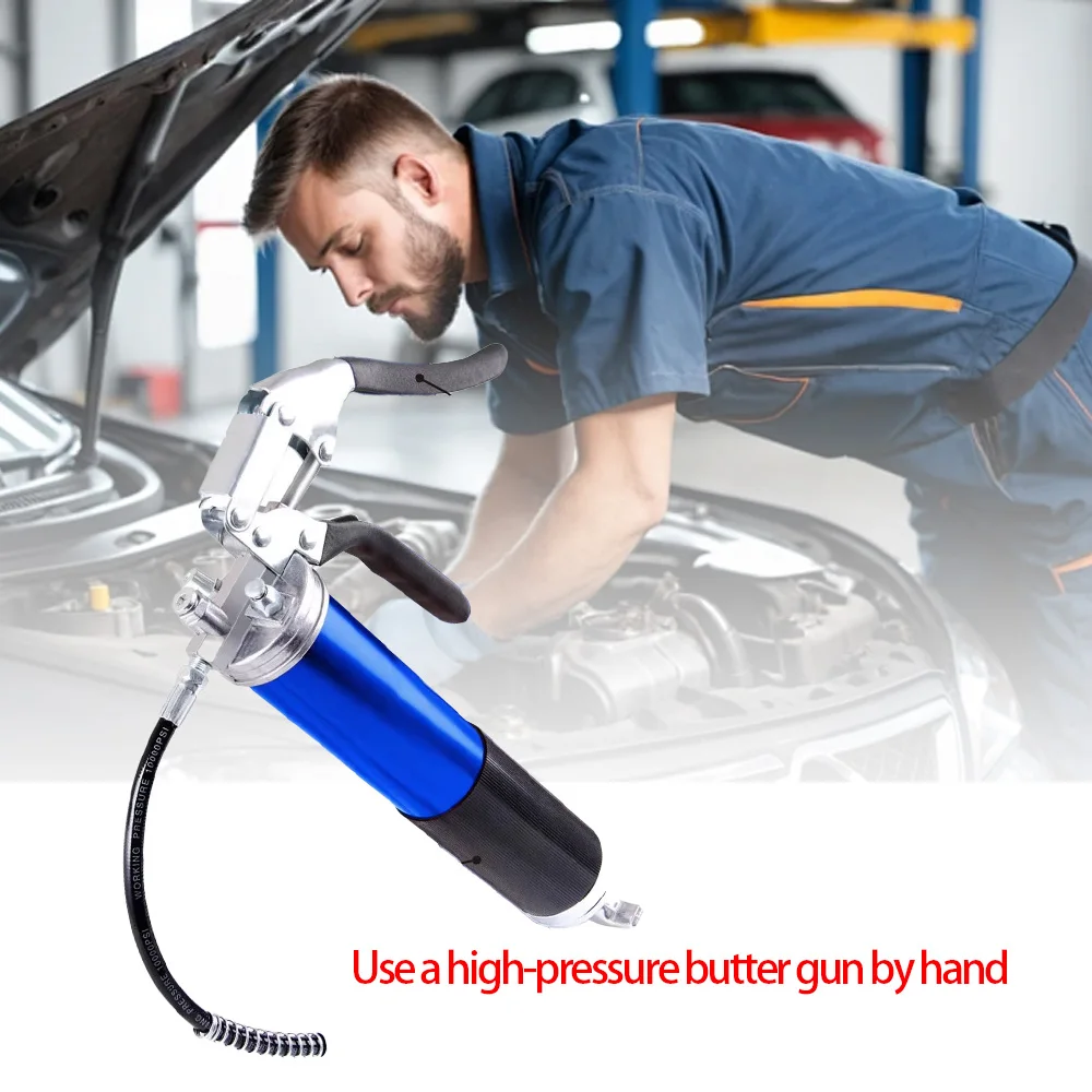 

Manual Grip Grease Gun Aluminum Alloy Mini Grease Gun 400CC Handheld Grease Filling 6000-7000PSI with Flexible Hose