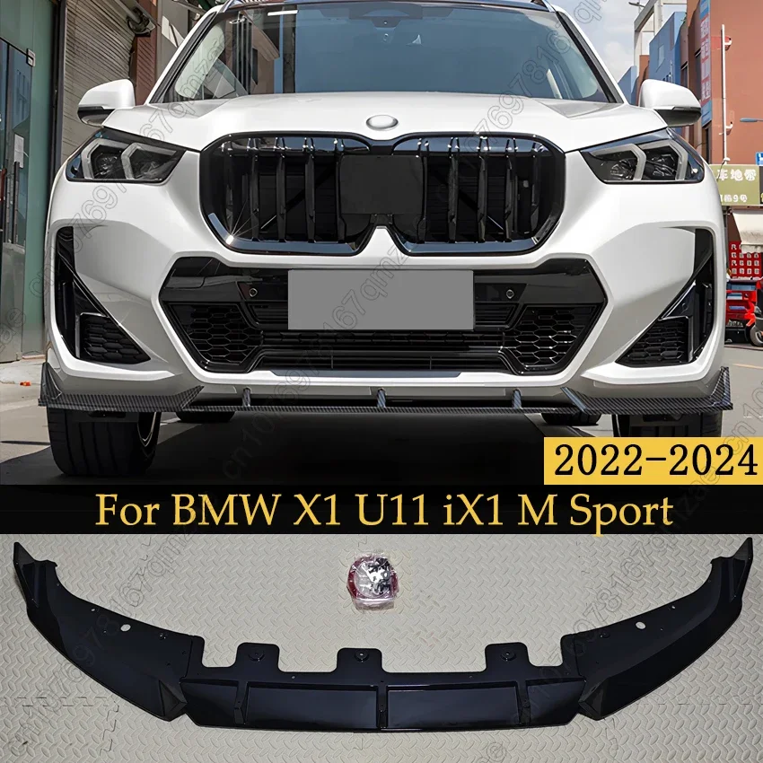 

Автомобильный передний бампер, спойлер для BMW X1 U11 iX1 30e 25i 20i 23i M Sport 2022-2024, 3 шт., черный нижний разделитель лезвий, комплекты кузова