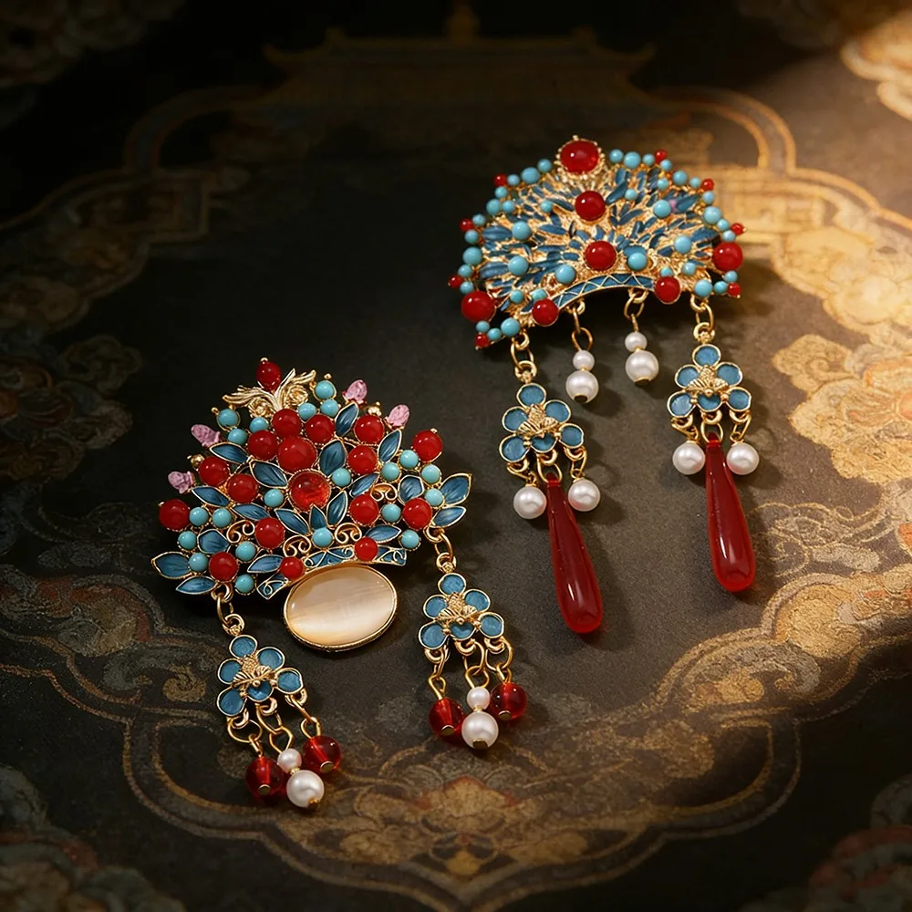 Vintage Original exquisite Phoenix Crest Flower Dan Tassel Brooch women men Chinese Court Chest Citi Cloth Pin Buckle Gift