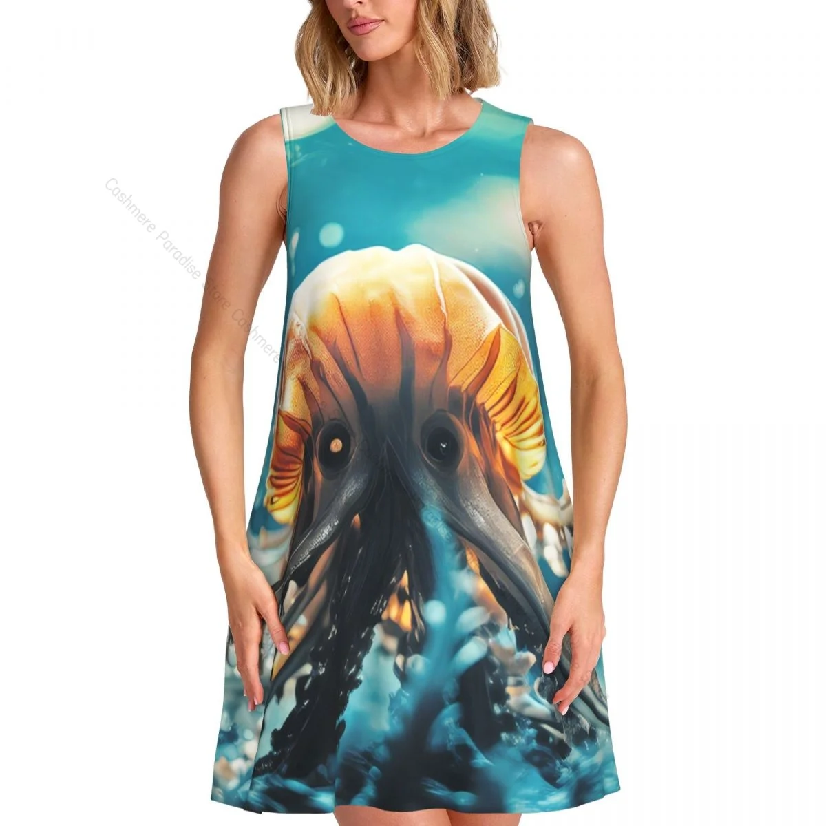 Summer Dresses for Women Casual Sleeveless Dress Fantasia Shrimp Tank Sundresses with Pockets