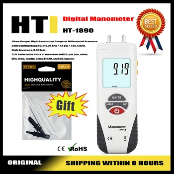HTI HT-1890 Gas Manometer Manometer Handheld Digital Manometer Data Hold Dual Port Air Manometer HVAC Gas Teste Meter