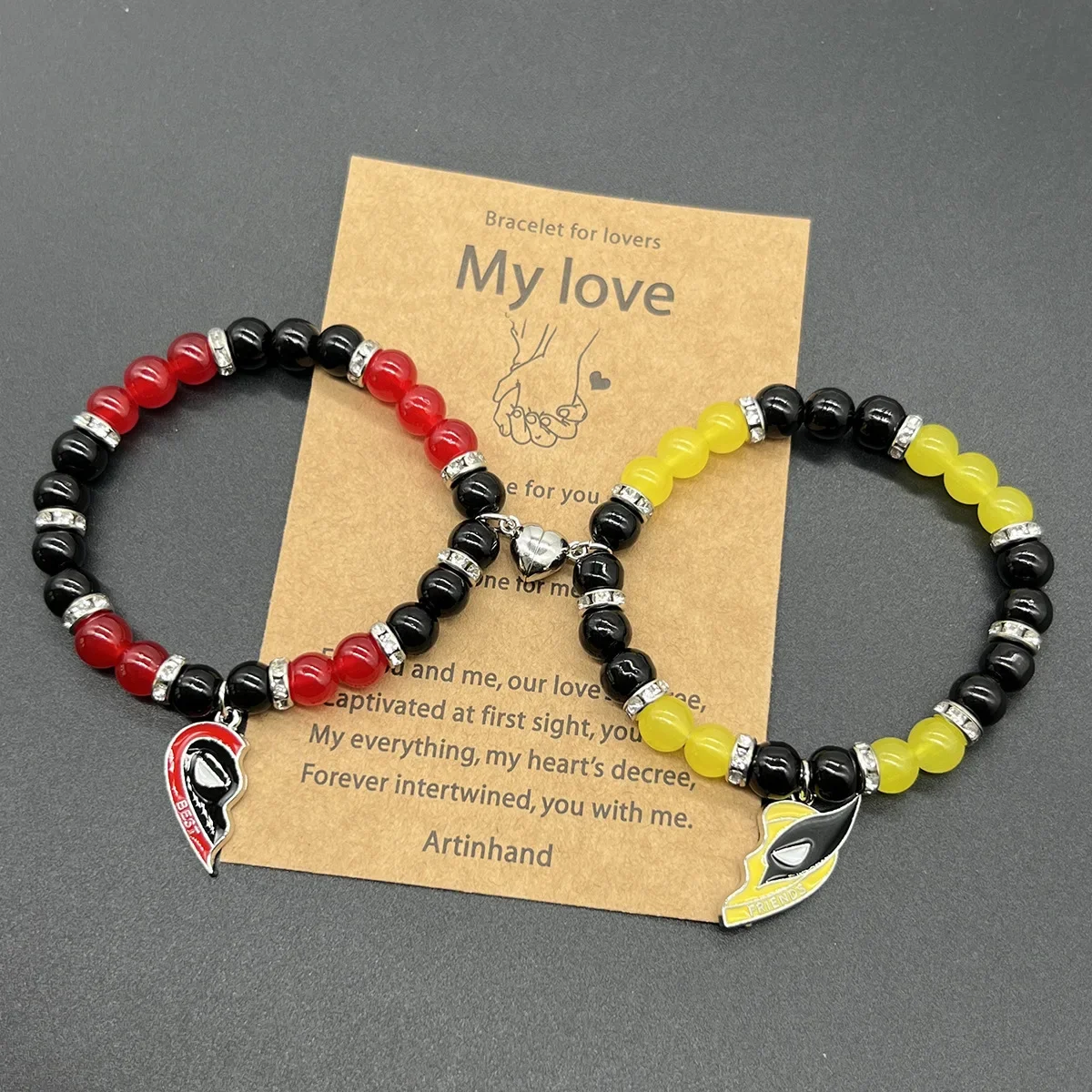 2 uds Deadpool & Wolverine mejores amigos pulsera amantes de la amistad pulsera Spouse perla cadena para la muñeca accesorios de joyería de moda