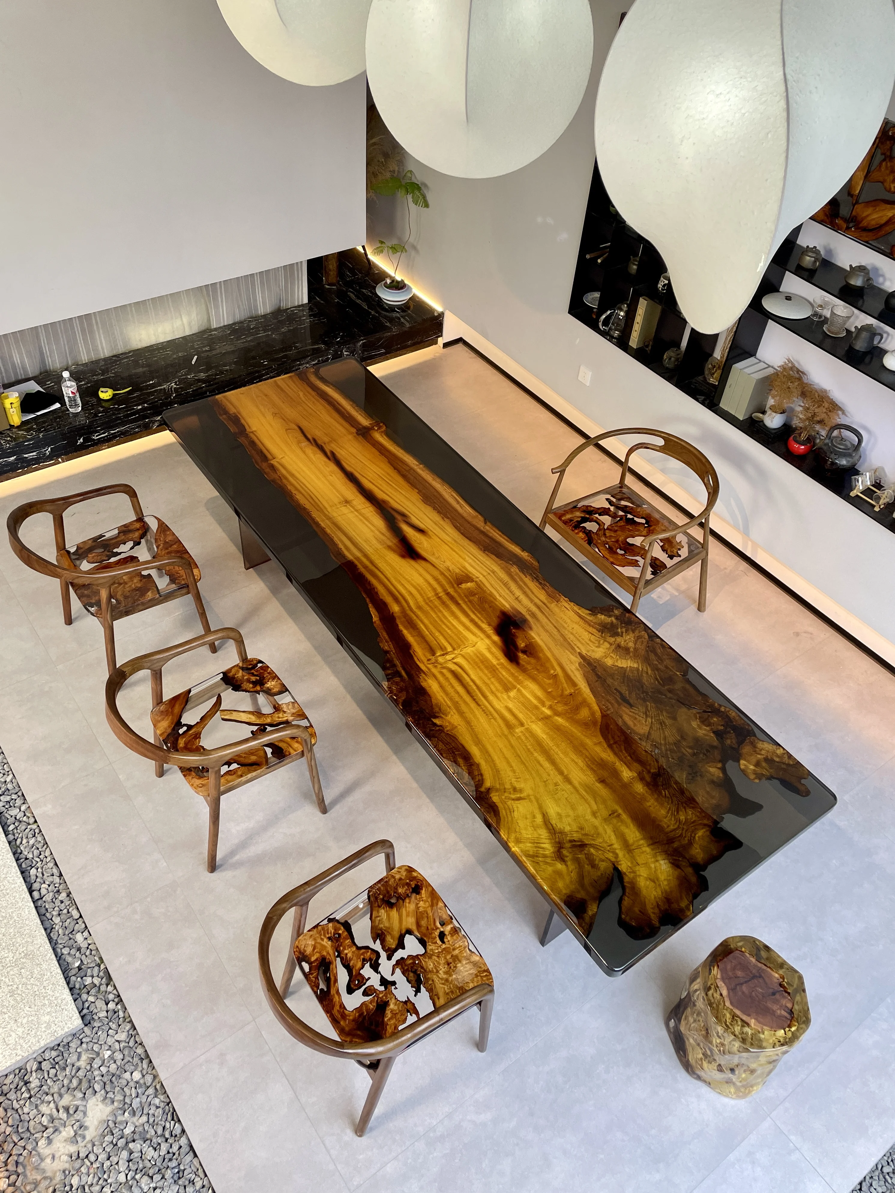 Exquisite River Theme Dining Table Set Modern Epoxy Design for Kitchen or Hotel Elegant Resin Home Furniture