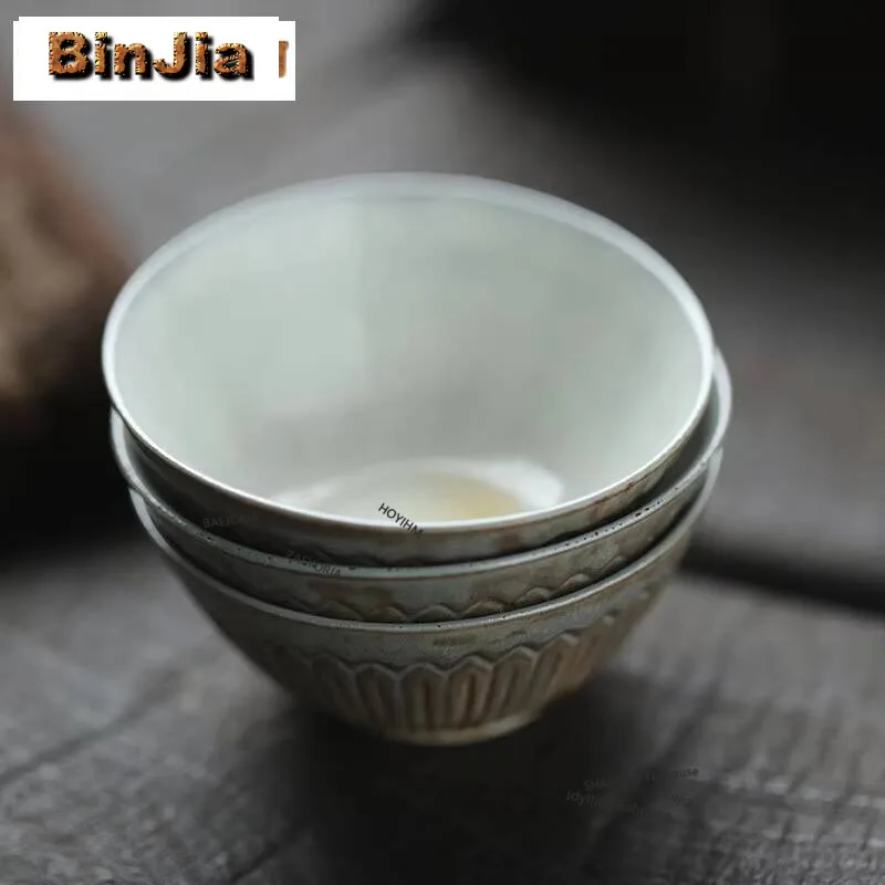 30ml Master Handamde Lotus Petal Teacup  Antique Ceramic Tasting Tea Bowl Small Wide Mouth Msater Cup Chazhan Kung Fu Teaset