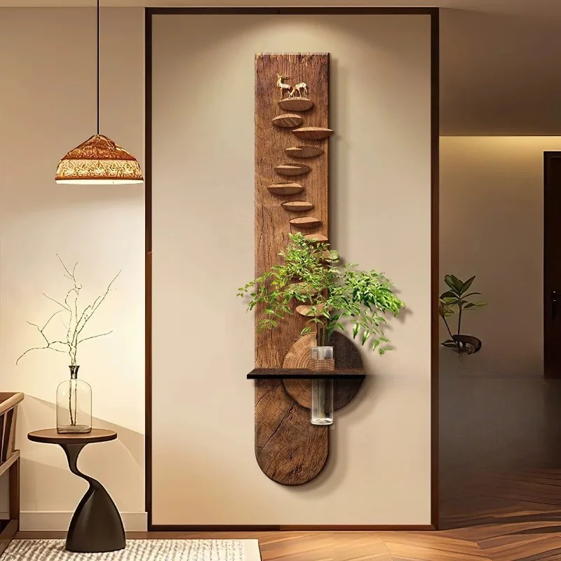 Medieval style living room TV background wall decoration, painting hydroponic green plant murals Song Dynasty aesthetics