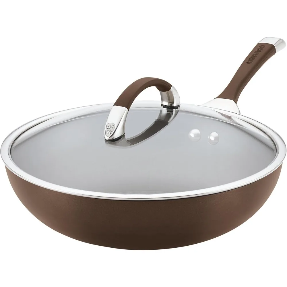 

Circulon Symmetry Hard Anodized Nonstick Wok/Stir Fry Pan with Lid, 12", Chocolate