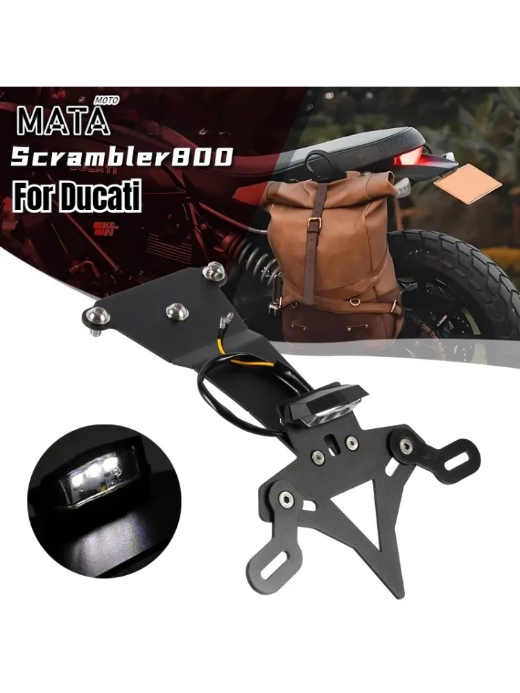 Support de plaque d'immatriculation de moto pour Ducati Scrambler 800, cadre de plaque d'immatriculation arrière court avec accessoires d'éclairage LED