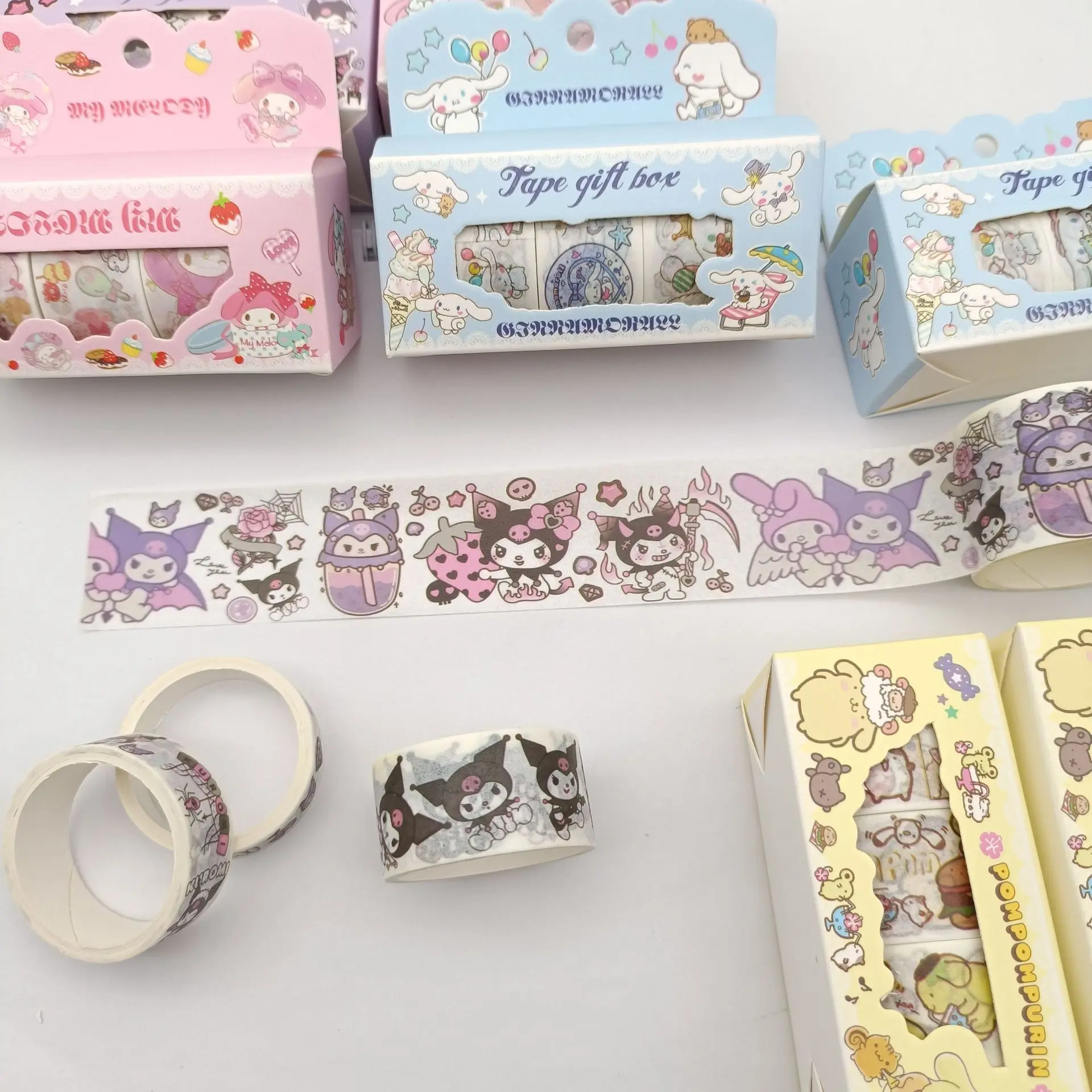 4 Boxen/Set Sanrio Kuromi Melody Cinnamoroll Washi Sticker Tapes Niedliche Scrapbooking DIY Dekorative Aufkleber Album Stick Etiketten