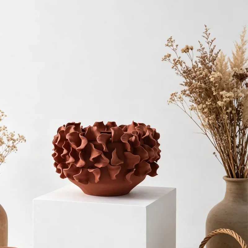 Three-dimensional Red Petals Ceramic Vase Ceramic Handicrafts Floral Arrangement Flowerpot Vases Home Decoration Accessories