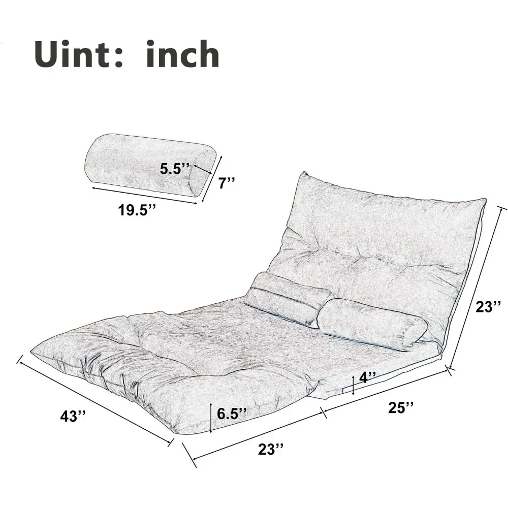 Large Folding Bean Bag Chair, Floor Sofa, Foldable Lazy Sofa Bed with 2 Pillows, Adjustable Rigid Steel Frame  Home Furniture