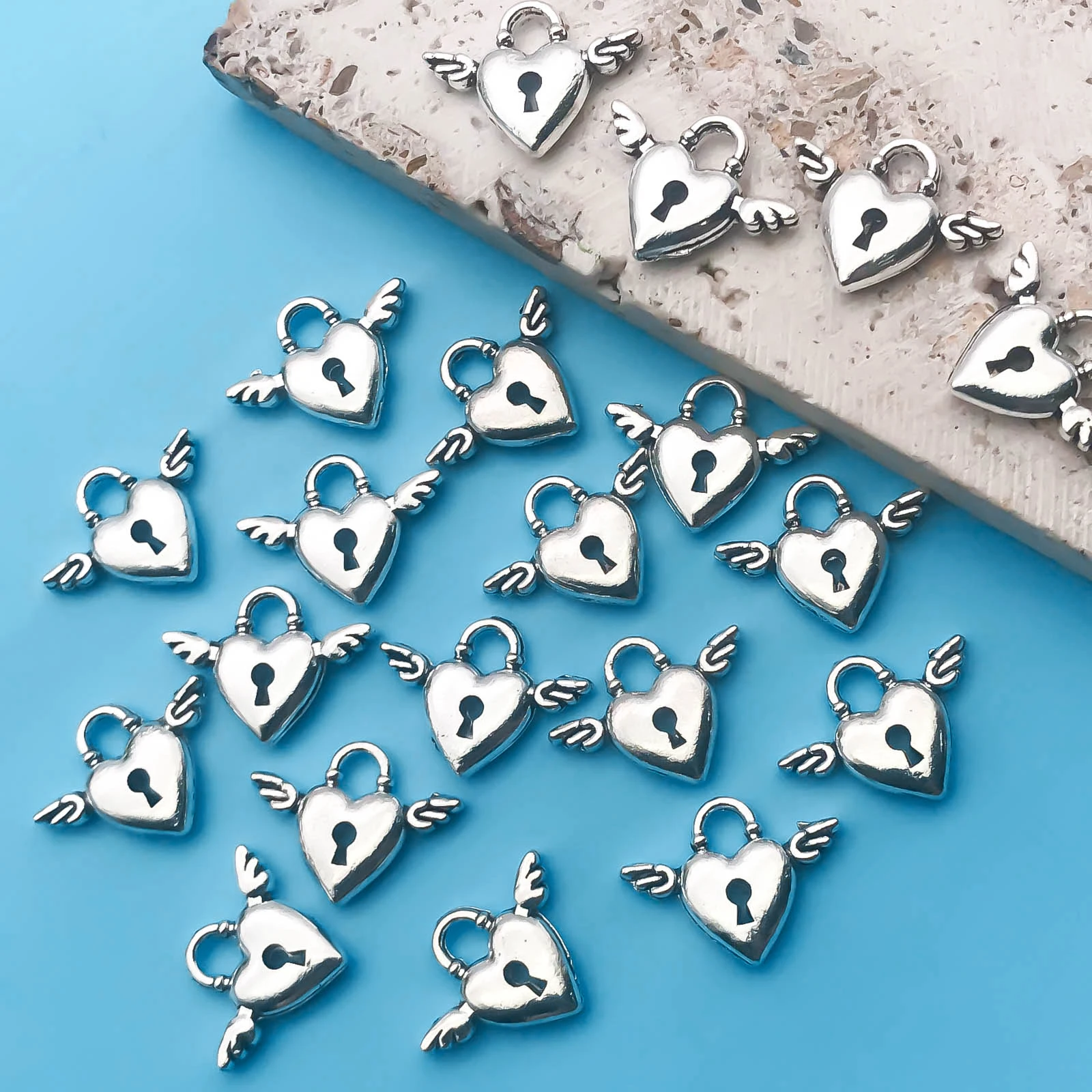 10/20/30Pcs Alloy Love Heart Key Lock Shape Charms Antique Silvery Pendants For Jewelry Making Findings Crafting Accessory