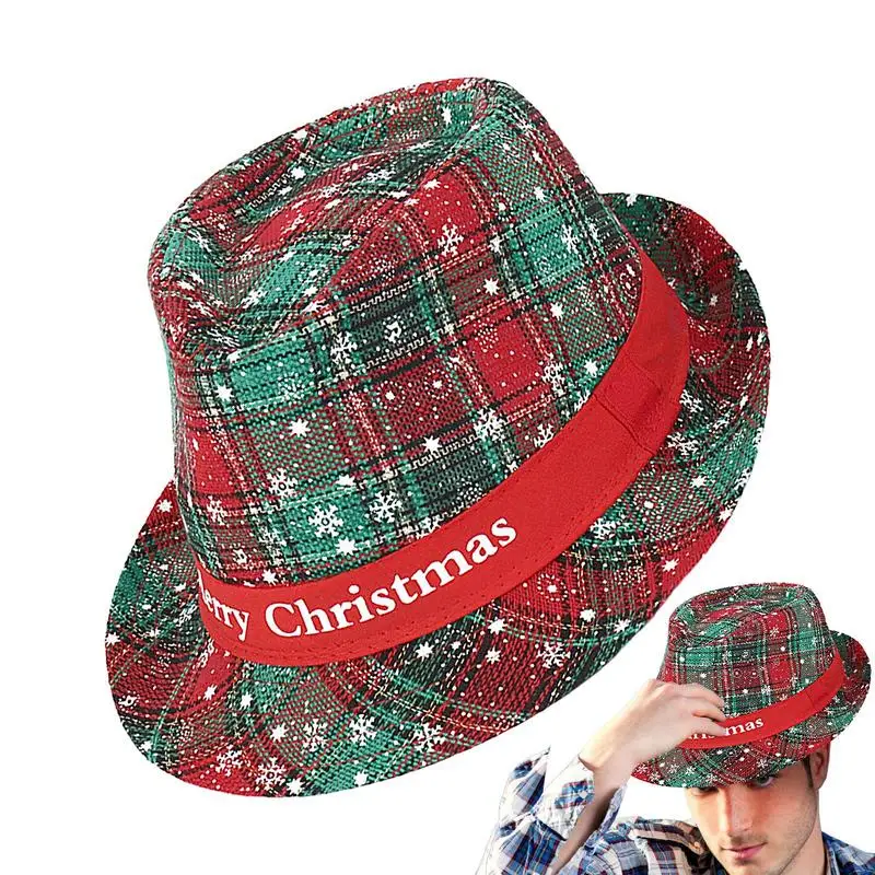 Cute Christmas snow Fisherman Hat Red Green Plaid Hats Merry Christmas Foldable Bucket Hats  For New Year Xmas Party