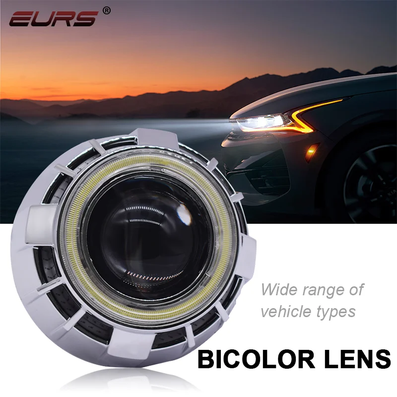 EURS 2pcs H1 Angel Eye Aperture Dual Lens Set di lenti quadrate da 2.5 pollici faro a LED 110W Angel Eye Aperture Fish Eye LED Lens 12V