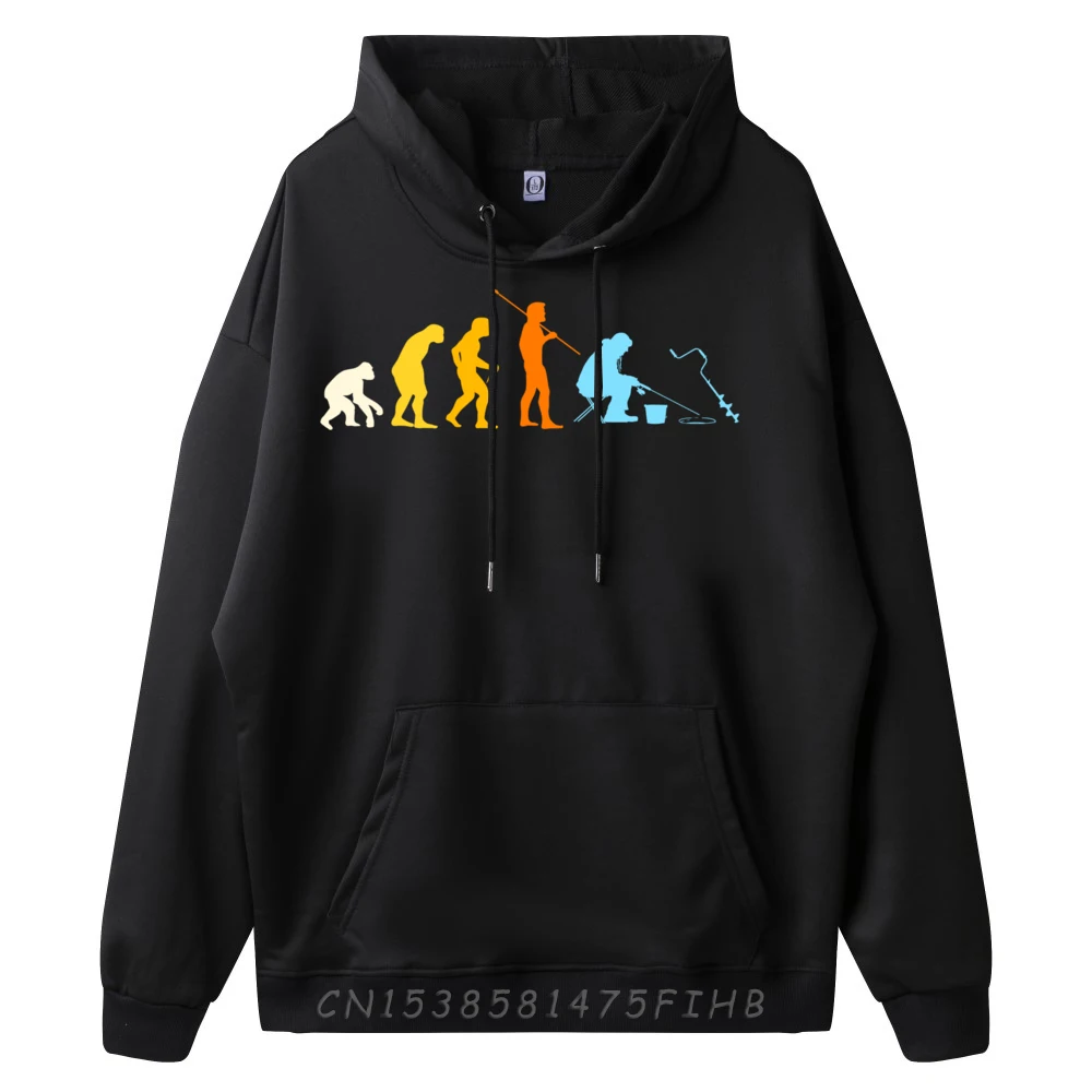 Ice Fishing Evolution Ice Auger Fisherman Black Graphic Sweatshirts Mens Hoodies Long Sleeve Cloting