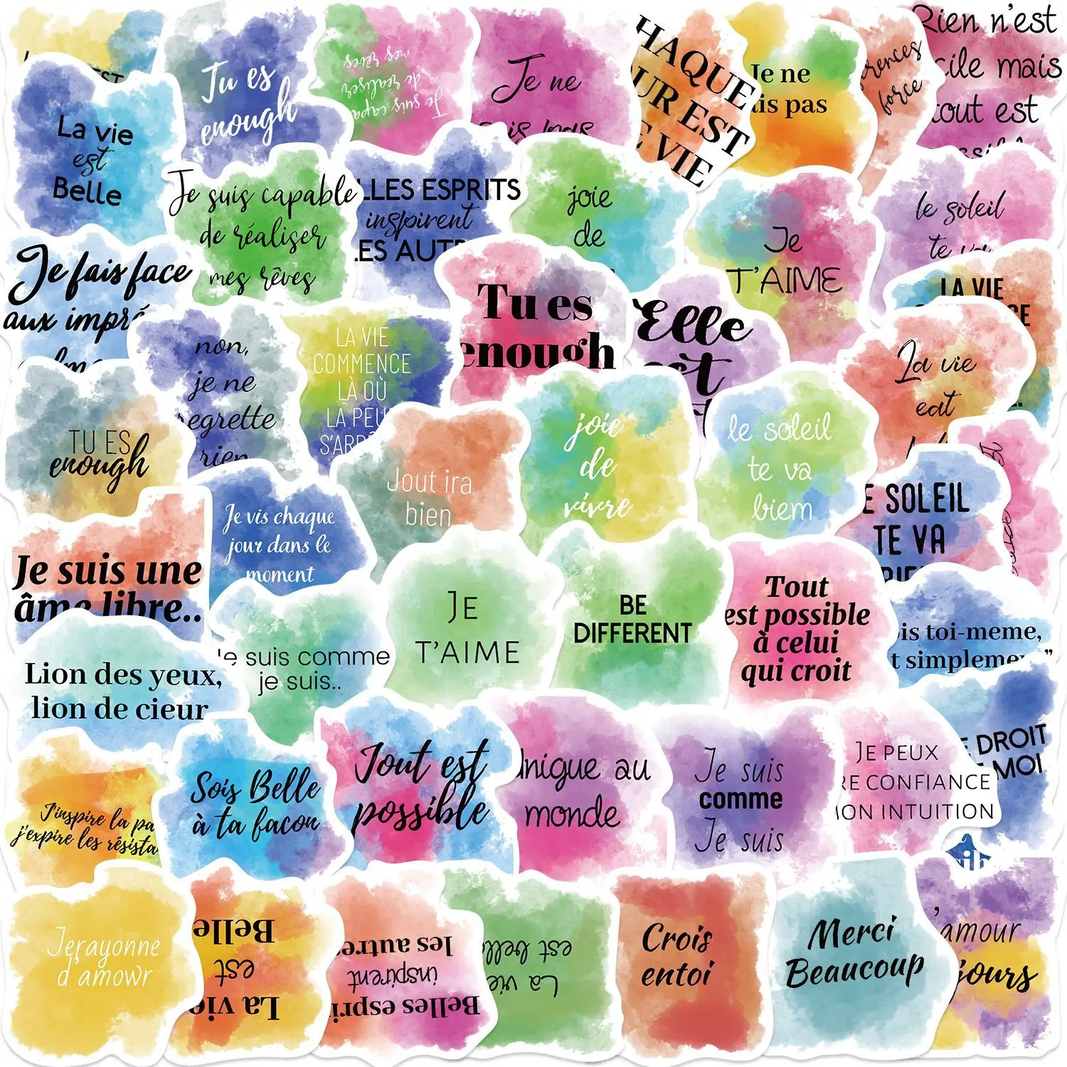 50 Stück Aquarell-inspirierte französische Graffiti-Aufkleber, dekorative Aufkleber für Gitarre, Notizbuch, Koffer, DIY, wasserfest, Schreibwaren-Aufkleber