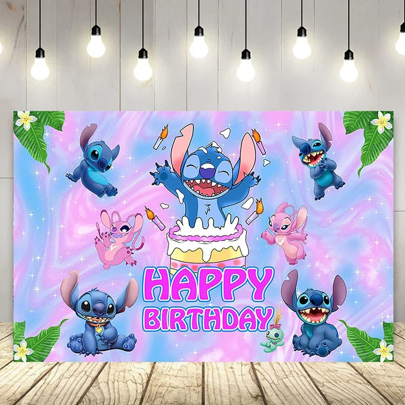 Disney Lilo And Stitch Theme Backdrop Children\'s Birthday Party Decorations Baby Shower Hula Girls Party Props Banner Shooting