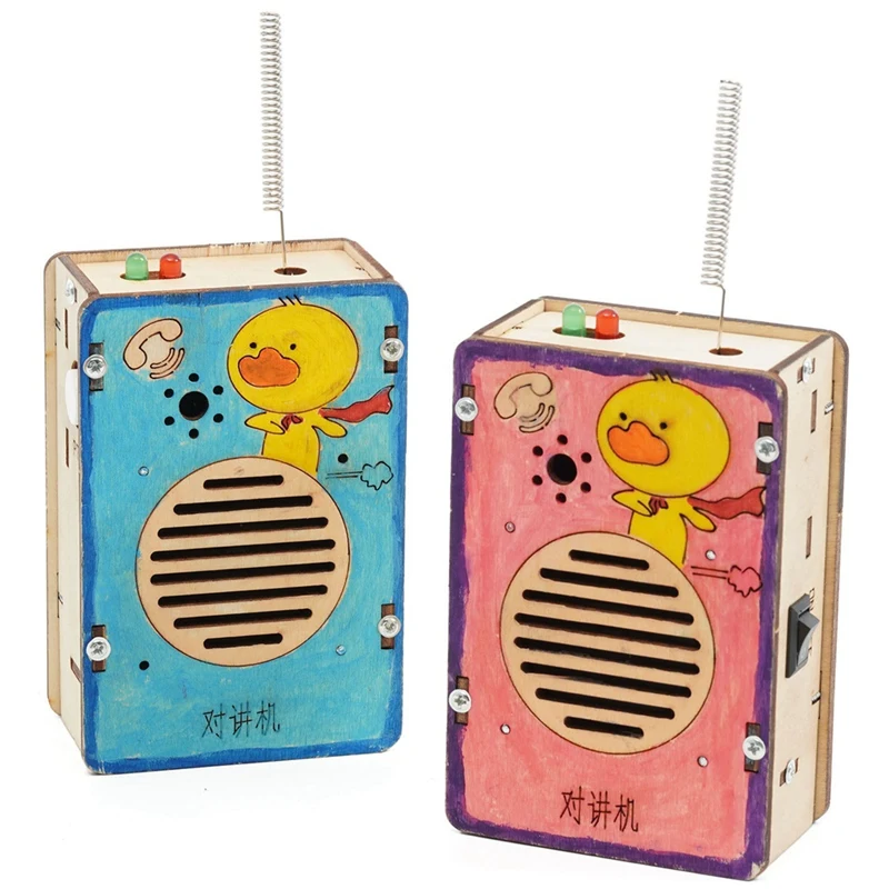 2 Stuks Diy Draadloze Walkie-Talkie Model Science Speelgoed Kinderen Experimentele Tool Kit Leren Onderwijs Houten Puzzel Games