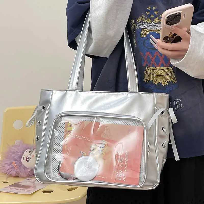 

HAEX JK Uniform Women Ita Bags Aesthetic Casual Nylon Ribbon Bow Tote Bag Female Subculture Y2K Students Dopamine Bolso Mujer