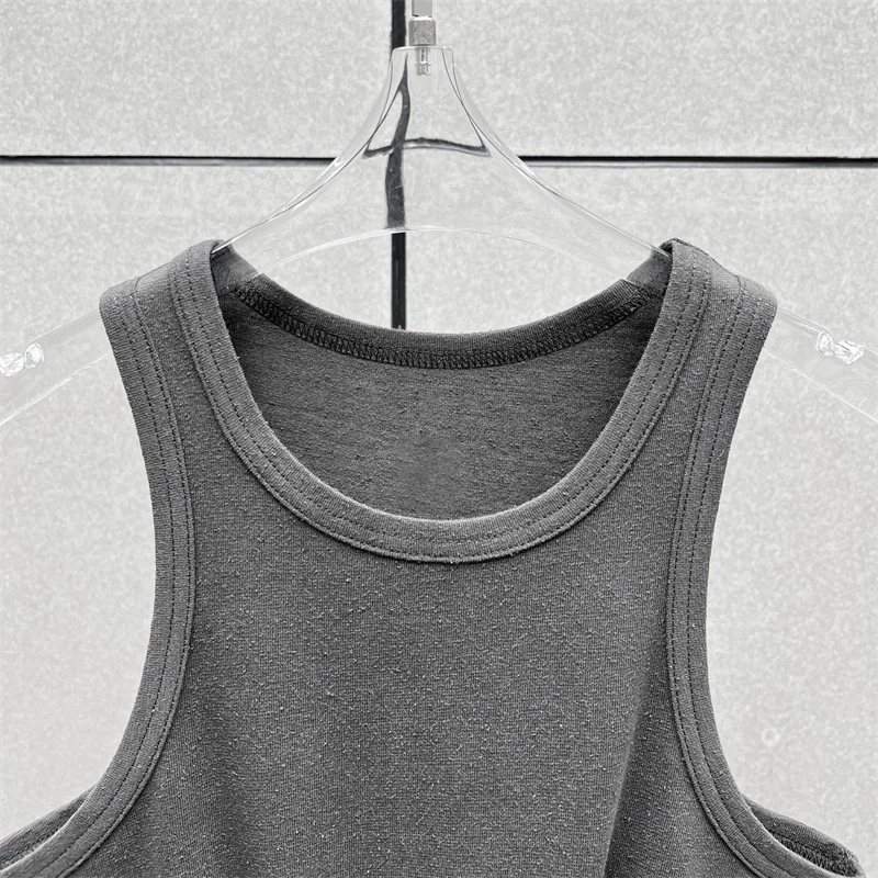 Chaleco para mujer, nuevo top elástico ajustado sin mangas para primavera 2026, camiseta sin mangas de mezcla de lino de alta calidad, top corto y corsé para mujer