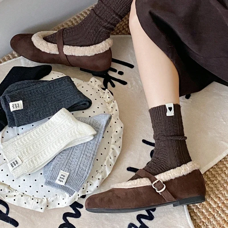 Women Winter Wool Socks Thick Warm Soft Long Socks Fashion Letter Heart Solid Color Women Long Socks Korean Style
