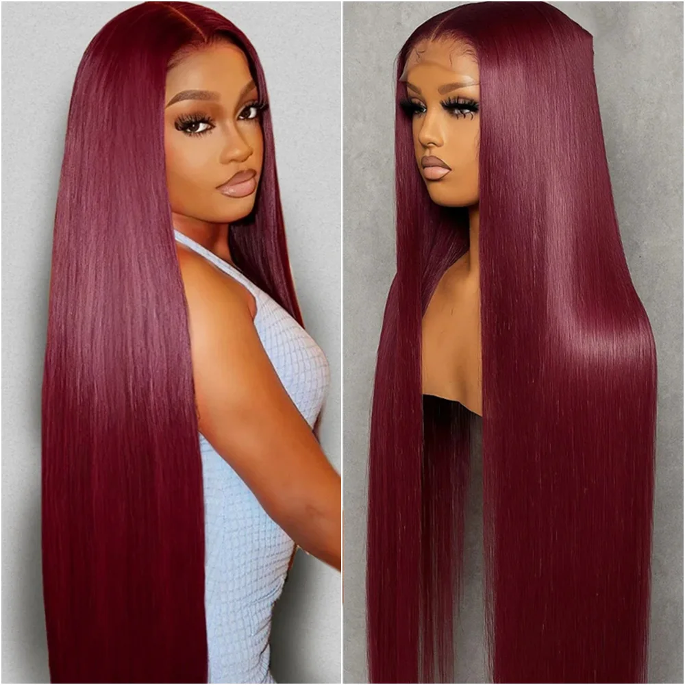 

Цветные парики с HD-кружевом 13X4 и 13X6, прямые, бордовые, 99J, 30-40 дюймов, с прозрачным кружевом, красные парики для женщин
